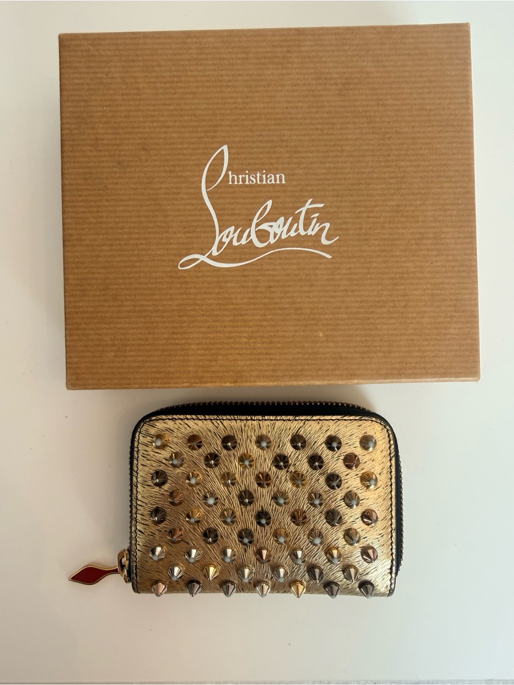 Christian Louboutin Gold Studded Card Case/Coin Zippy Wallet - Picture 10 of 10